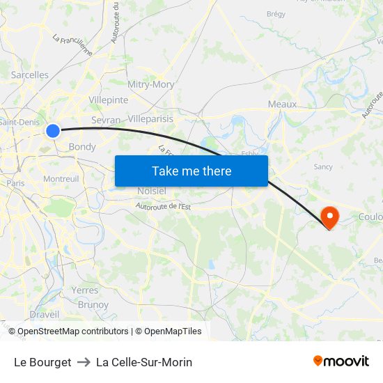 Le Bourget to La Celle-Sur-Morin map
