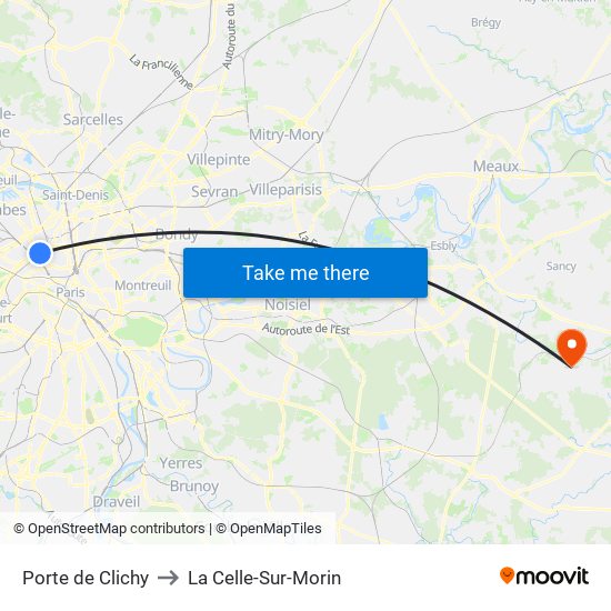 Porte de Clichy to La Celle-Sur-Morin map