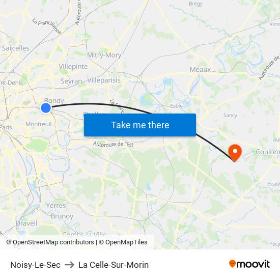 Noisy-Le-Sec to La Celle-Sur-Morin map