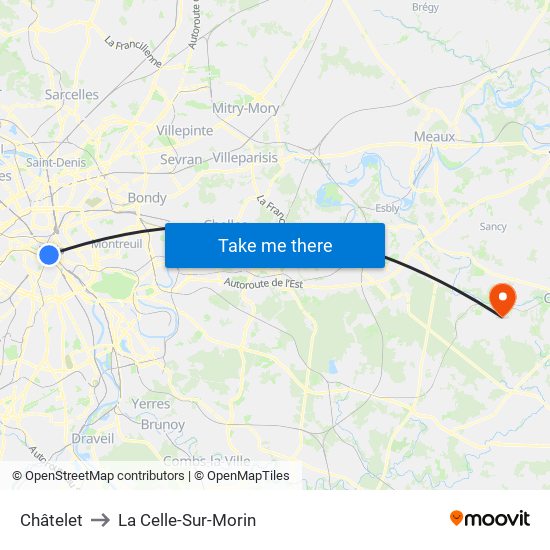 Châtelet to La Celle-Sur-Morin map