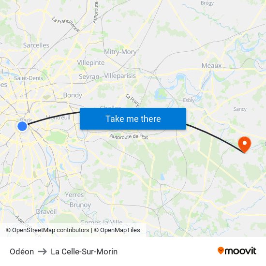 Odéon to La Celle-Sur-Morin map