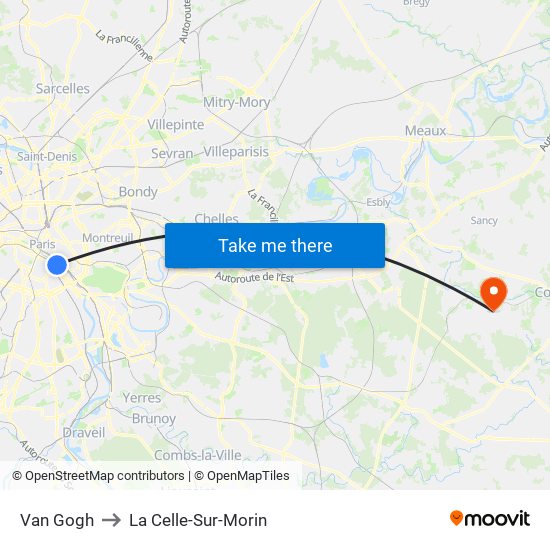 Van Gogh to La Celle-Sur-Morin map
