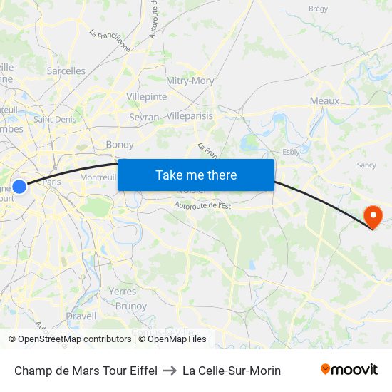 Champ de Mars Tour Eiffel to La Celle-Sur-Morin map
