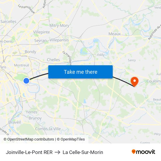 Joinville-Le-Pont RER to La Celle-Sur-Morin map