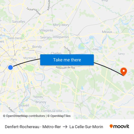 Denfert-Rochereau - Métro-Rer to La Celle-Sur-Morin map