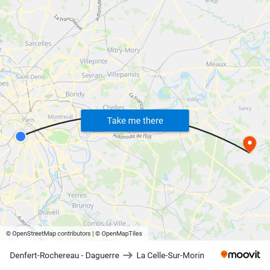 Denfert-Rochereau - Daguerre to La Celle-Sur-Morin map