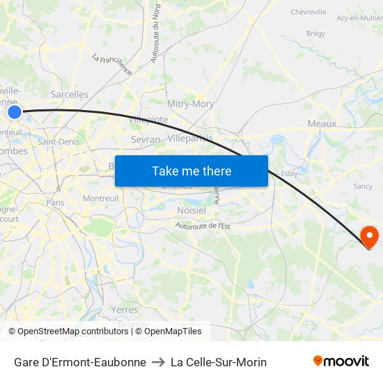 Gare D'Ermont-Eaubonne to La Celle-Sur-Morin map