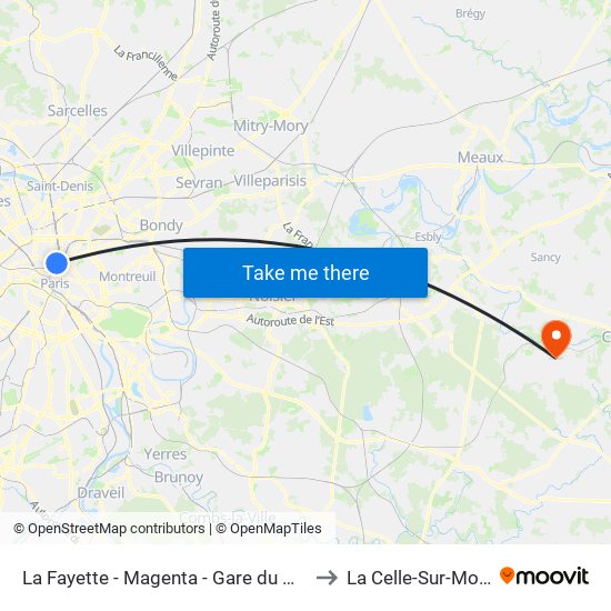 La Fayette - Magenta - Gare du Nord to La Celle-Sur-Morin map