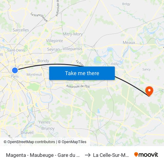 Magenta - Maubeuge - Gare du Nord to La Celle-Sur-Morin map