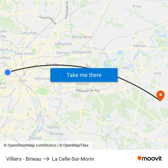 Villiers - Bineau to La Celle-Sur-Morin map