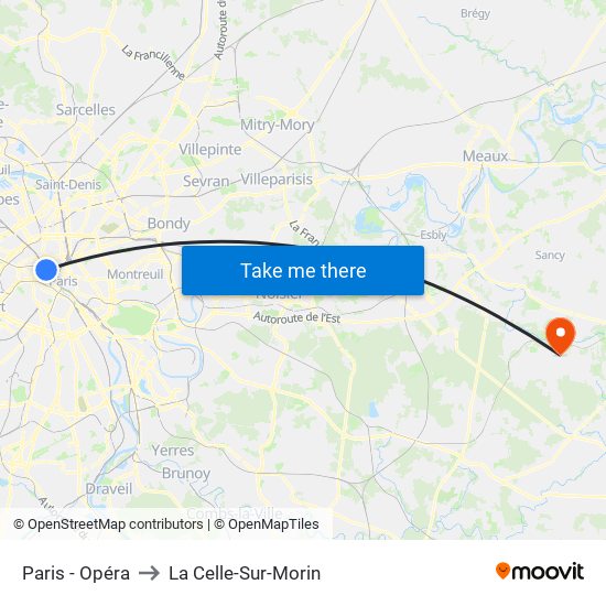 Paris - Opéra to La Celle-Sur-Morin map