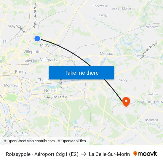 Roissypole - Aéroport Cdg1 (E2) to La Celle-Sur-Morin map