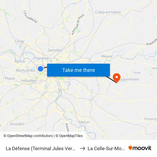 La Défense (Terminal Jules Verne) to La Celle-Sur-Morin map