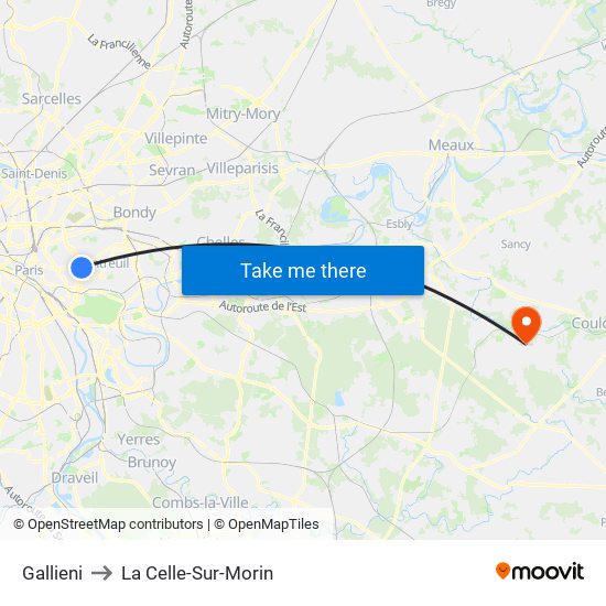 Gallieni to La Celle-Sur-Morin map