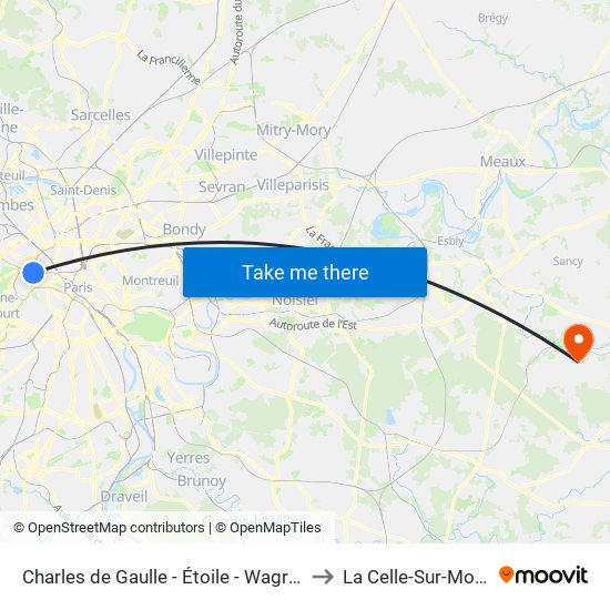 Charles de Gaulle - Étoile - Wagram to La Celle-Sur-Morin map