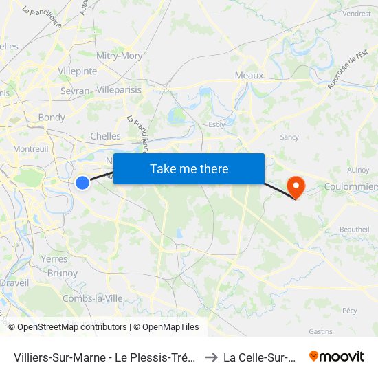 Villiers-Sur-Marne - Le Plessis-Trévise RER to La Celle-Sur-Morin map