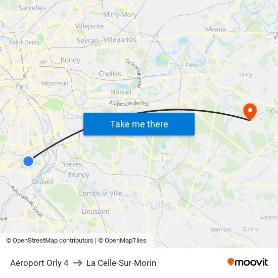 Aéroport Orly 4 to La Celle-Sur-Morin map