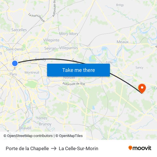 Porte de la Chapelle to La Celle-Sur-Morin map