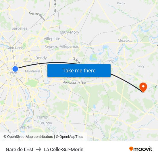 Gare de L'Est to La Celle-Sur-Morin map