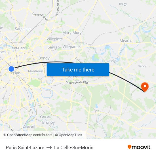 Paris Saint-Lazare to La Celle-Sur-Morin map