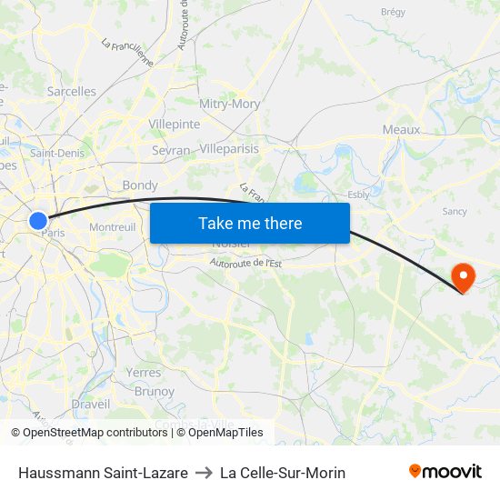 Haussmann Saint-Lazare to La Celle-Sur-Morin map