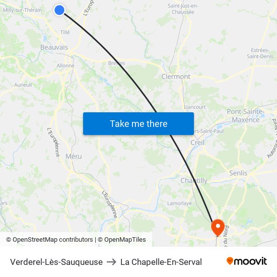 Verderel-Lès-Sauqueuse to La Chapelle-En-Serval map