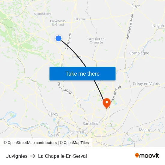 Juvignies to La Chapelle-En-Serval map