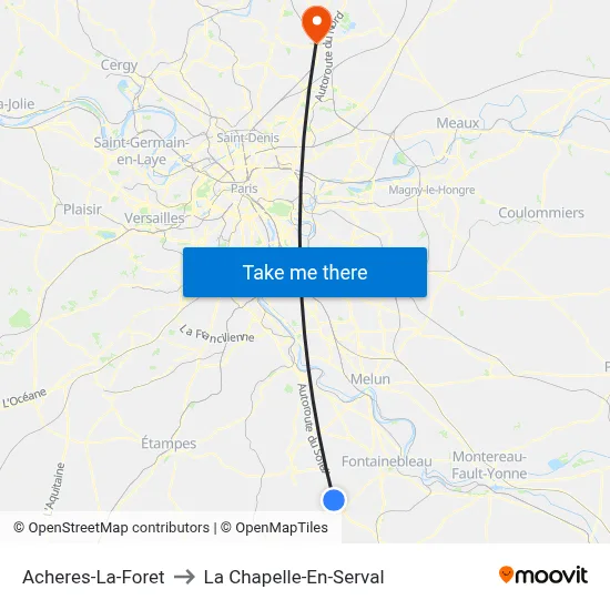 Acheres-La-Foret to La Chapelle-En-Serval map