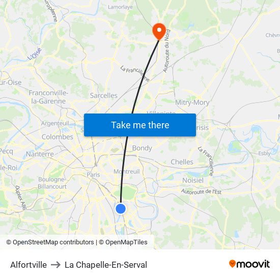 Alfortville to La Chapelle-En-Serval map