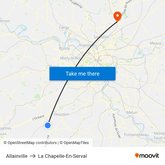 Allainville to La Chapelle-En-Serval map