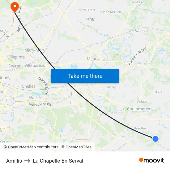 Amillis to La Chapelle-En-Serval map