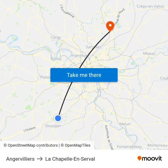 Angervilliers to La Chapelle-En-Serval map