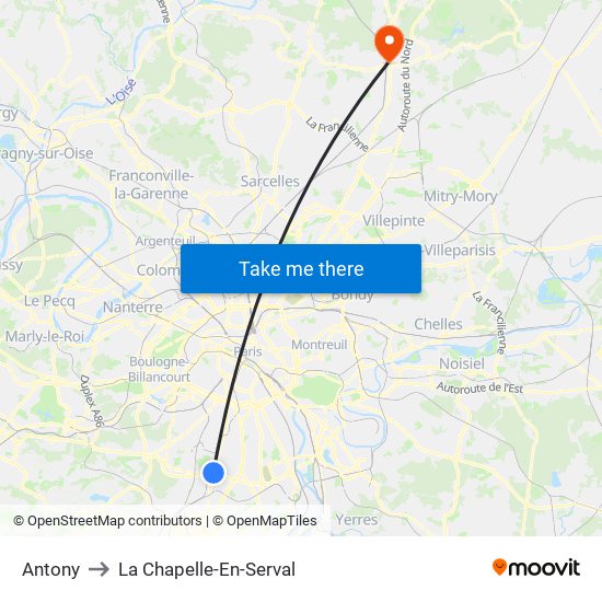 Antony to La Chapelle-En-Serval map