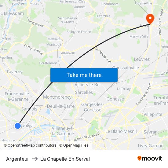Argenteuil to La Chapelle-En-Serval map