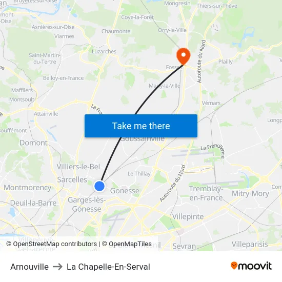 Arnouville to La Chapelle-En-Serval map