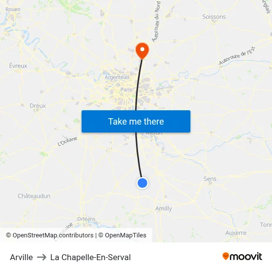 Arville to La Chapelle-En-Serval map