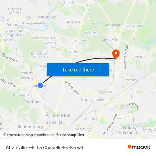 Attainville to La Chapelle-En-Serval map