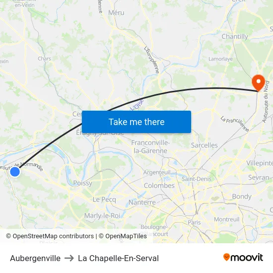 Aubergenville to La Chapelle-En-Serval map