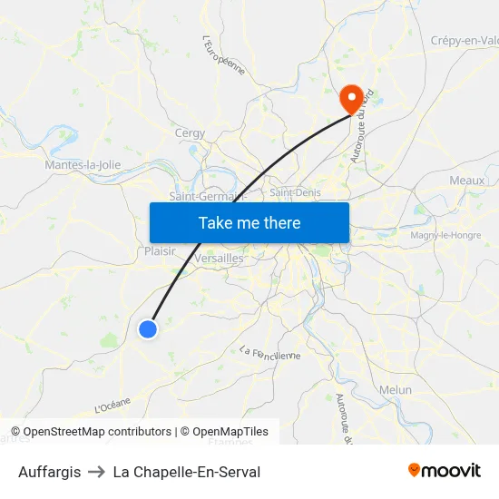 Auffargis to La Chapelle-En-Serval map