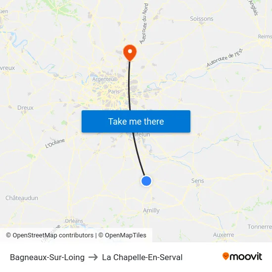 Bagneaux-Sur-Loing to La Chapelle-En-Serval map