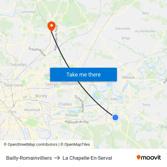 Bailly-Romainvilliers to La Chapelle-En-Serval map