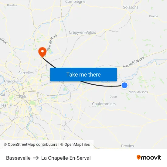 Bassevelle to La Chapelle-En-Serval map