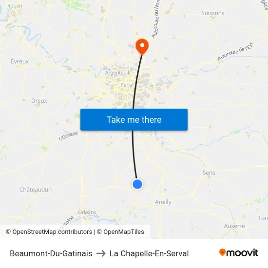Beaumont-Du-Gatinais to La Chapelle-En-Serval map