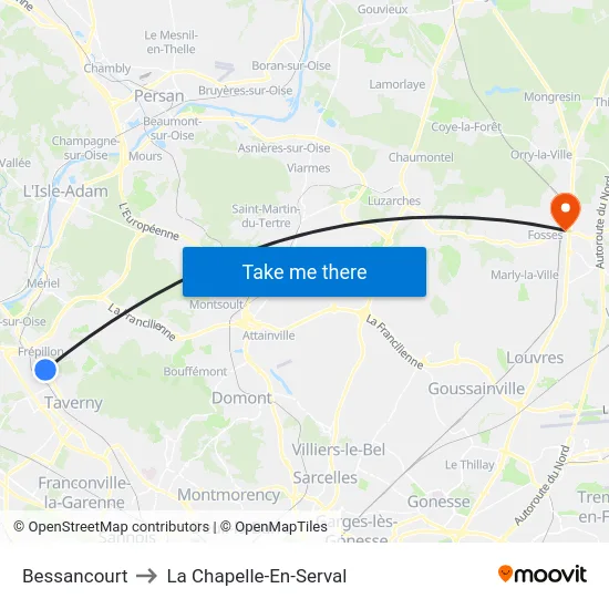 Bessancourt to La Chapelle-En-Serval map