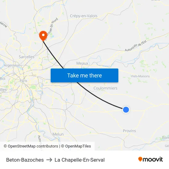 Beton-Bazoches to La Chapelle-En-Serval map