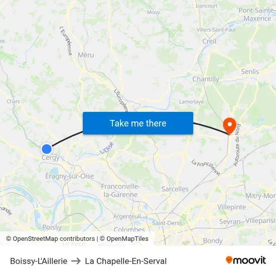 Boissy-L'Aillerie to La Chapelle-En-Serval map