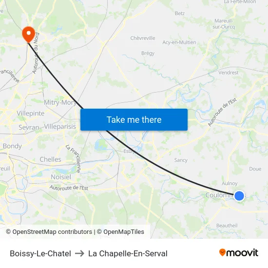 Boissy-Le-Chatel to La Chapelle-En-Serval map