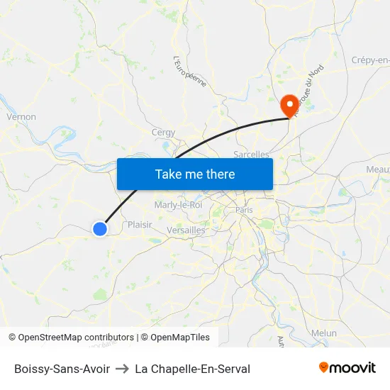 Boissy-Sans-Avoir to La Chapelle-En-Serval map