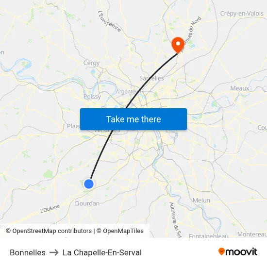 Bonnelles to La Chapelle-En-Serval map