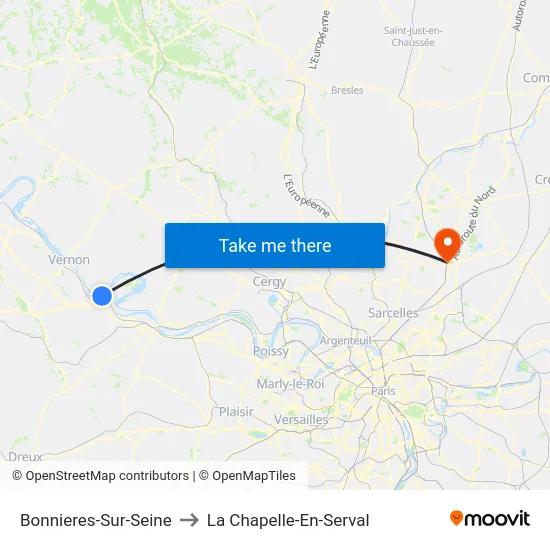 Bonnieres-Sur-Seine to La Chapelle-En-Serval map